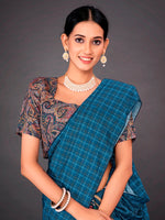 Saree Mall Women's  Blend Teal Blue Printed Designer Saree With Blouse Piece-SQUARYCL107