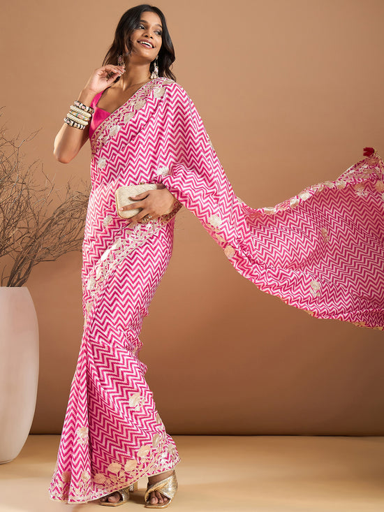 Saree Mall Women's Chiffon Pink Embroidered Designer Saree With Blouse Piece-SRENIK1757A