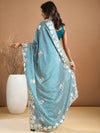 Saree Mall Women's Chiffon Teal Blue Embroidered Designer Saree With Blouse Piece-SRENIK1757B