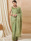 Saree Mall Women's Cotton Blend Light Green Woven Design Designer Saree With Blouse Piece-SRENIK1840B