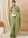 Saree Mall Women's Cotton Blend Light Green Woven Design Designer Saree With Blouse Piece-SRENIK1840B