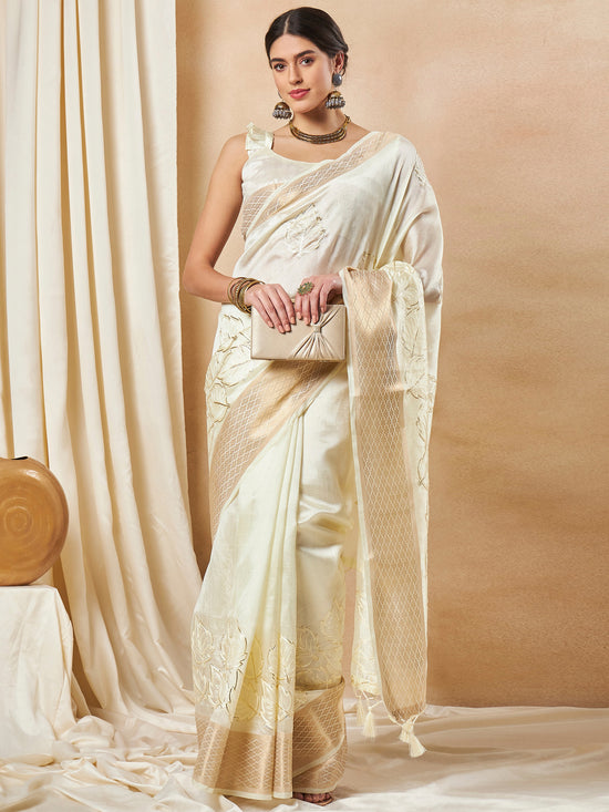 Saree Mall Women's Cotton Blend Lemon Yellow Woven Design Designer Saree With Blouse Piece-SRENIK1840D