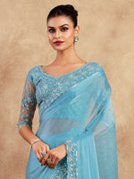 Saree Mall Women's Chiffon Light Blue Embellished Designer Saree With Blouse Piece-SRVATN7902