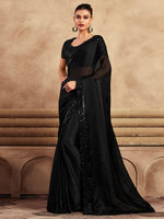 Saree Mall Women's Chiffon Black Embellished Designer Saree With Blouse Piece-SRVATN7910