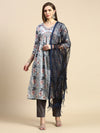 Women Floral Grey Anarkali Kurta Set with Dupatta-SS-461-Grey