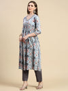 Women Floral Grey Anarkali Kurta Set with Dupatta-SS-461-Grey