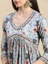 Women Floral Grey Anarkali Kurta Set with Dupatta-SS-461-Grey