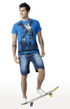 Huetrap Blue Mens Short Sleeve Graphic Printed Tshirt-HT15MKGRASUR00124