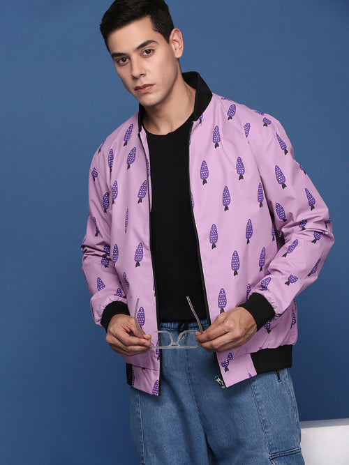 Men Printed Pink Bomber Jacket-SSLI-809-7-Pink