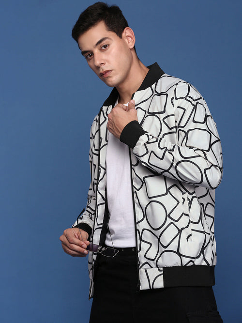 Men Printed Grey Bomber Jacket-SSLI-814-Grey