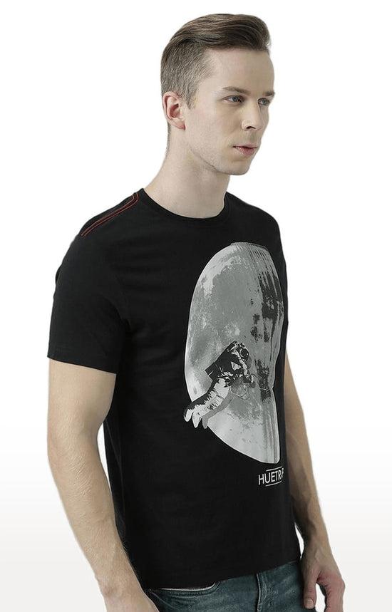 Huetrap Black Mens Short Sleeve Graphic Printed Tshirt-HT17MKGRABLK00709