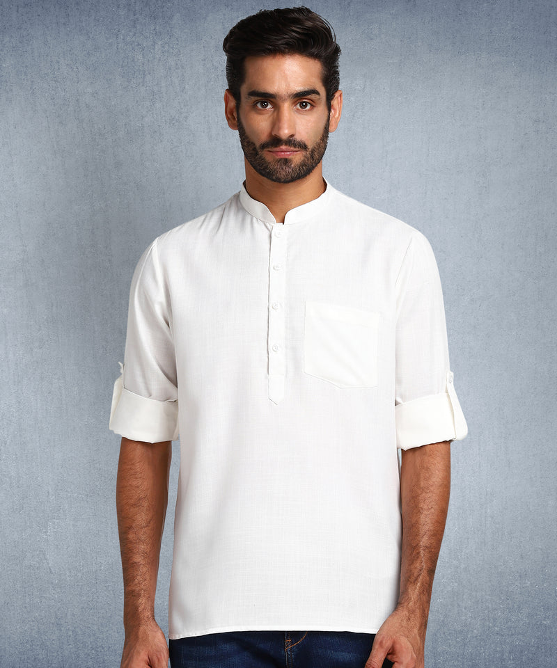 Hangup Men Standard Solid Men's Indian Wear-White_Magic_Patch_Short2Kurta