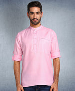 Hangup Men Standard Solid Men's Indian Wear-BabyPink_Magic_Bon_Short2Kurta