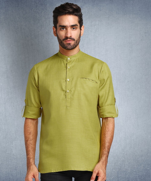 Hangup Men Standard Solid Men's Indian Wear-Mehndi_Magic_Bon_Short2Kurta