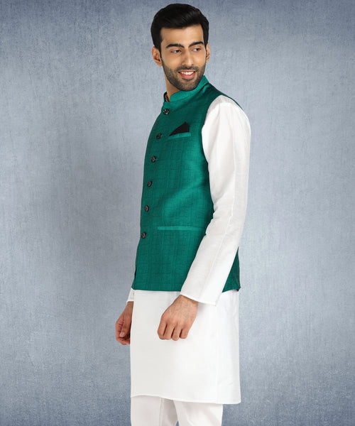 Hangup Men Standard Solid Men's Indian Wear-ST0257_SeaGreen_Nehru