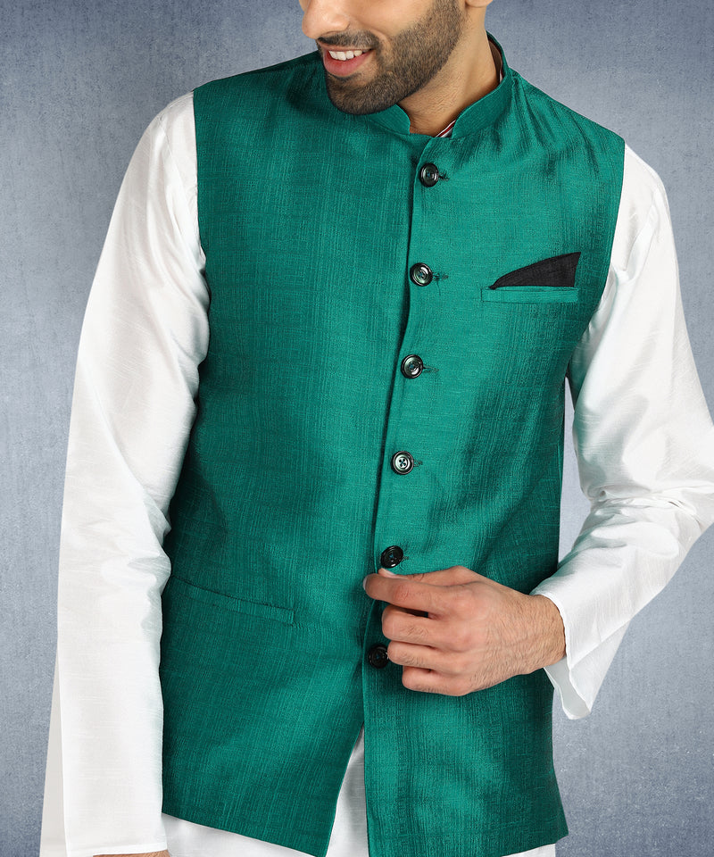 Hangup Men Standard Solid Men's Indian Wear-ST0257_SeaGreen_Nehru