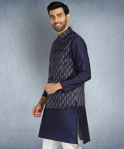 Hangup Men Standard Printed Men's Indian Wear-ST0311267_Navy_PrntNehru