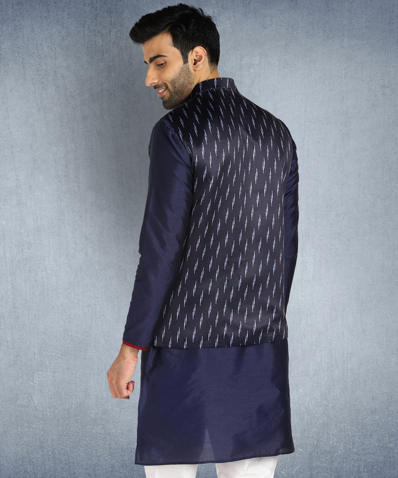 Hangup Men Standard Printed Men's Indian Wear-ST0311267_Navy_PrntNehru