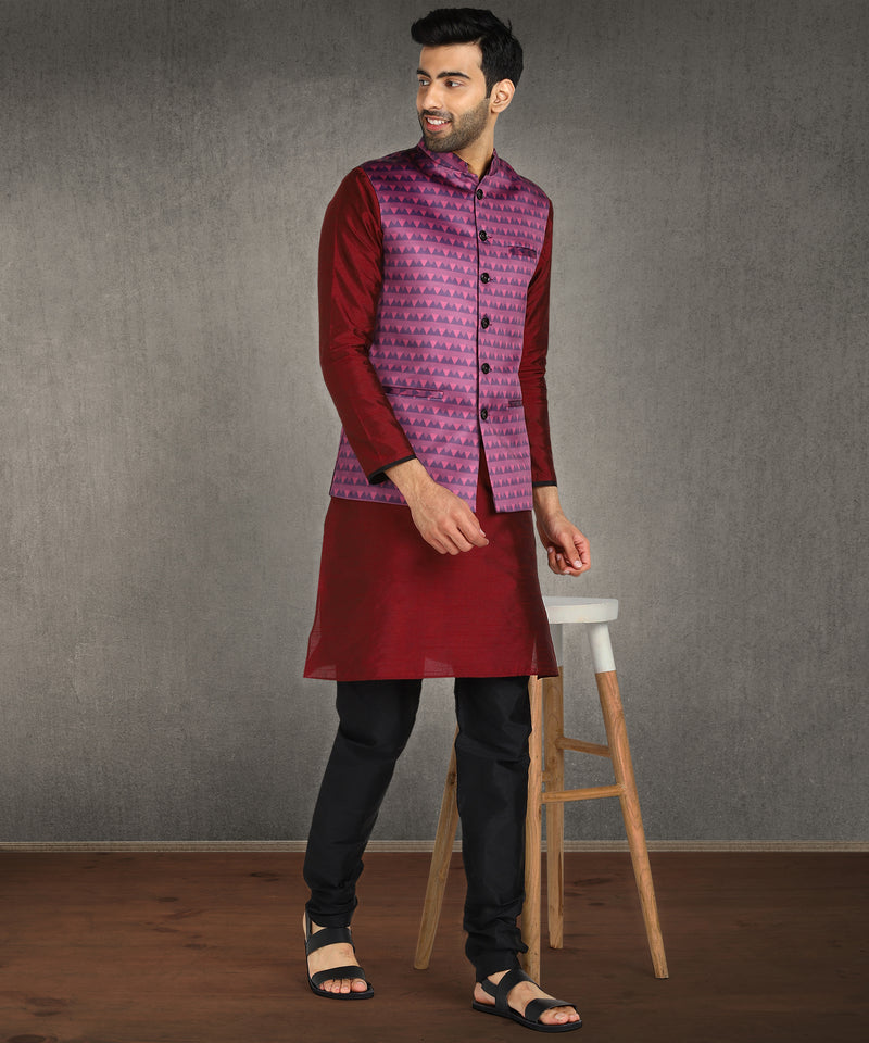 Hangup Men Standard Printed Men's Indian Wear-ST0311275_Pink_PrntNehru