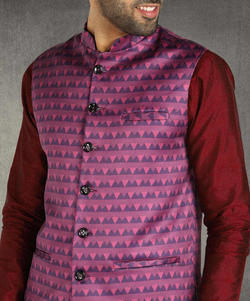 Hangup Men Standard Printed Men's Indian Wear-ST0311275_Pink_PrntNehru