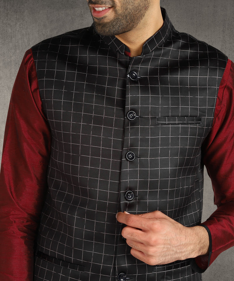 Hangup Men Standard Printed Men's Indian Wear-ST0311282_Blk_PrntNehru