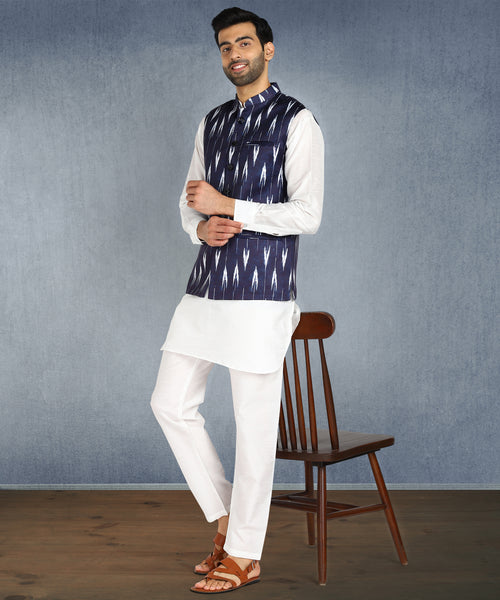 Hangup Men Standard Printed Men's Indian Wear-ST0311286_Navy_PrntNehru