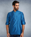 Hangup Men Standard Solid Men's Indian Wear-Turquoise_Dupion_Patch_Short2Kurta