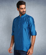 Hangup Men Standard Solid Men's Indian Wear-Turquoise_Dupion_Patch_Short2Kurta