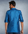 Hangup Men Standard Solid Men's Indian Wear-Turquoise_Dupion_Patch_Short2Kurta