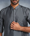 Hangup Men Standard Solid Men's Indian Wear-DarkGrey_Dupion_Patch_Short2Kurta