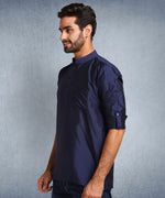 Hangup Men Standard Solid Men's Indian Wear-Navy_Dupion_Patch_Short2Kurta