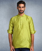 Hangup Men Standard Solid Men's Indian Wear-Parrot_Dupion_Patch_Short2Kurta