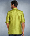 Hangup Men Standard Solid Men's Indian Wear-Parrot_Dupion_Patch_Short2Kurta