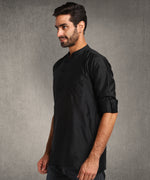 Hangup Men Standard Solid Men's Indian Wear-Black_Dupion_Patch_Short2Kurta