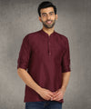 Hangup Men Standard Solid Men's Indian Wear-Maroon_Dupion_Patch_Short2Kurta