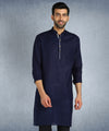 Hangup Men Standard Solid Men's Indian Wear-Navy_Piping_RubyL2Kurta