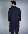 Hangup Men Standard Solid Men's Indian Wear-Navy_Piping_RubyL2Kurta