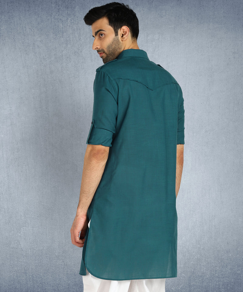 Hangup Men Standard Solid Men's Indian Wear-ST09916_Grn_PathaniKurta