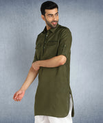 Hangup Men Standard Solid Men's Indian Wear-ST09922_Olv_PathaniKurta