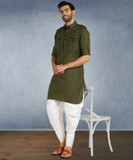 Hangup Men Standard Solid Men's Indian Wear-ST09922_Olv_PathaniKurta