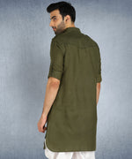 Hangup Men Standard Solid Men's Indian Wear-ST09922_Olv_PathaniKurta