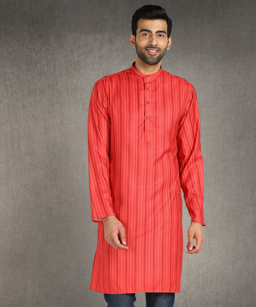 Hangup Men Standard Striped Men's Indian Wear-ST1111261_Orange_Lkurta