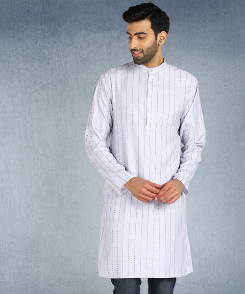 Hangup Men Standard Striped Men's Indian Wear-ST1111264_White_Lkurta