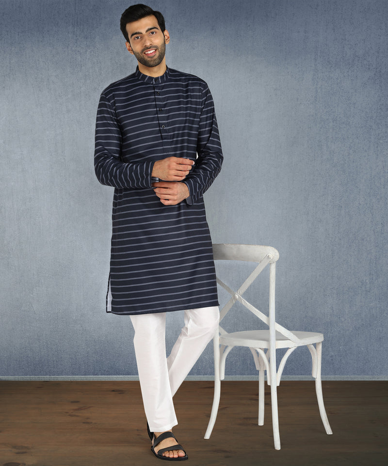 Hangup Men Standard Striped Men's Indian Wear-ST1111265_Navy_Lkurta