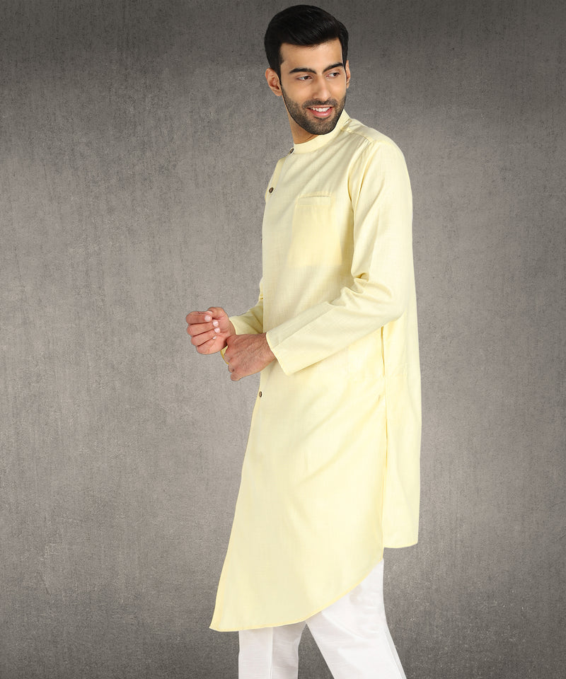 Hangup Men Standard Solid Men's Indian Wear-ST13956_Lemon_RubyLKurta