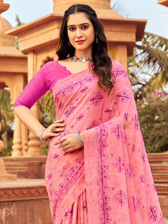 Saree Mall Women's Chiffon Pink Printed Designer Saree With Blouse Piece-STARCFN31201A