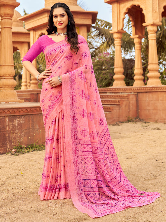 Saree Mall Women's Chiffon Pink Printed Designer Saree With Blouse Piece-STARCFN31201A