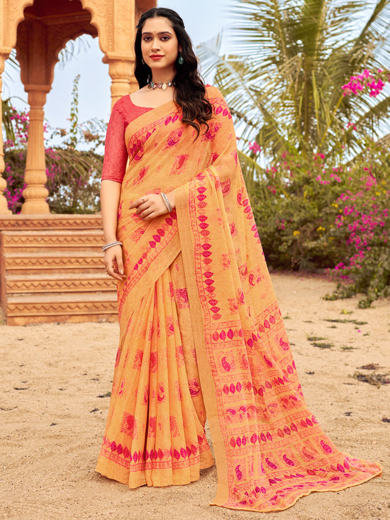 Saree Mall Women's Chiffon Orange Printed Designer Saree With Blouse Piece-STARCFN31202A