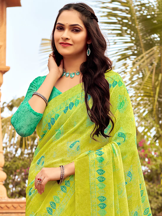 Saree Mall Women's Chiffon Light Green Printed Designer Saree With Blouse Piece-STARCFN31202B