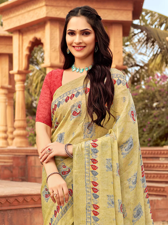 Saree Mall Women's Chiffon Yellow Printed Designer Saree With Blouse Piece-STARCFN31202D